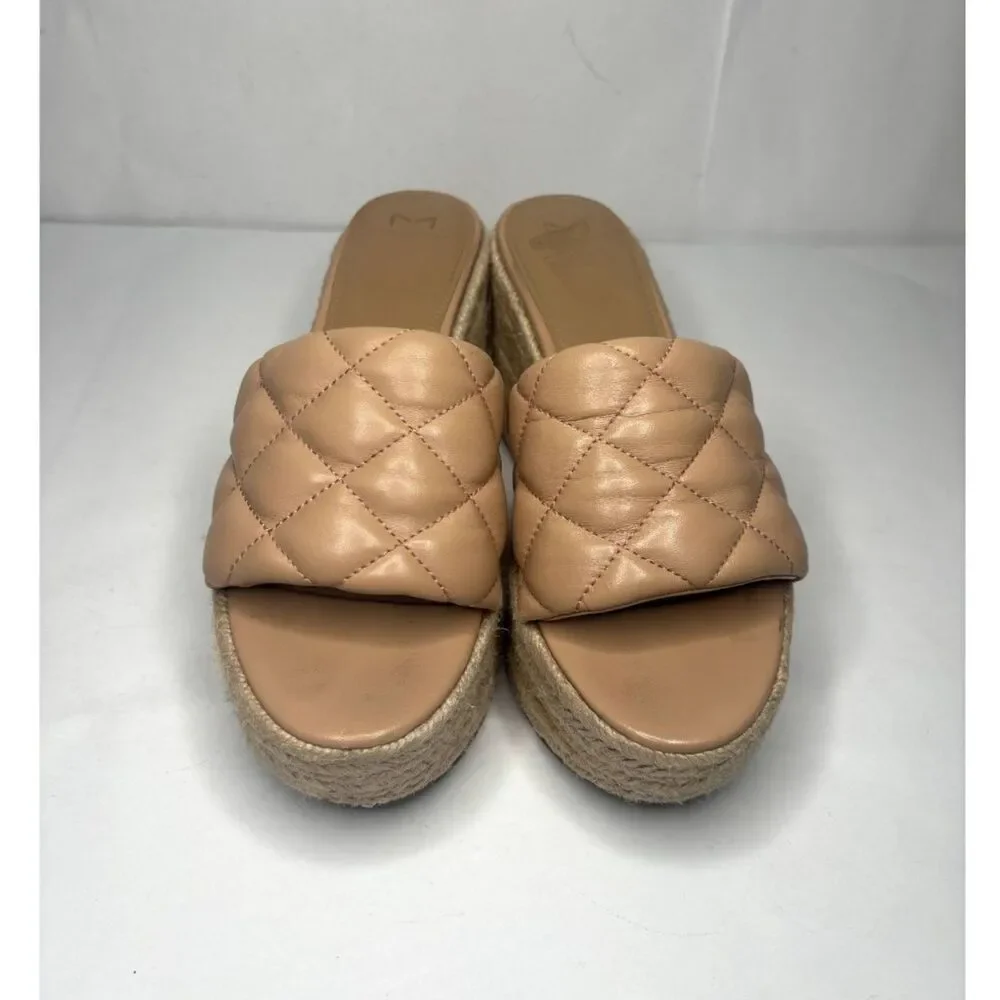 Marc Fisher Women's Velia Wedge Sandal Espadrilles Tan Platform Slip-On Heels